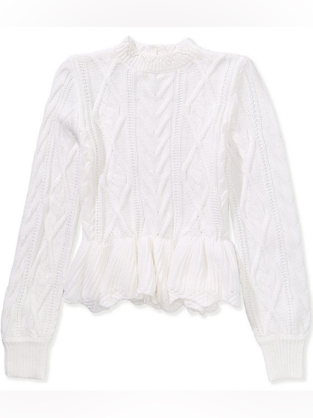 Girls' White Cable Knit Peplum Sweater